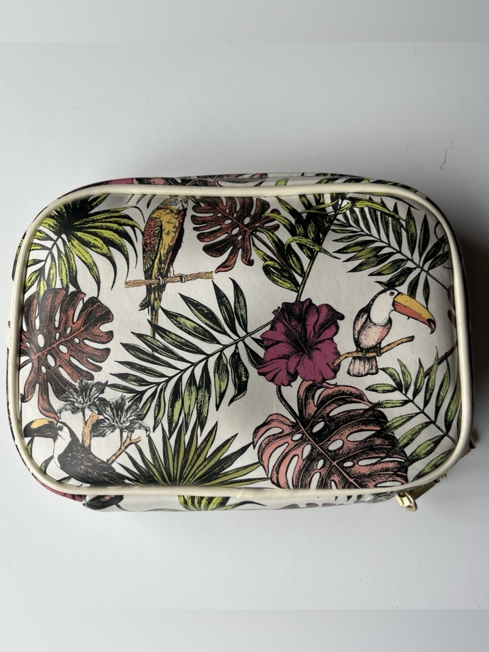 Kestrel tropical bird print makeup bag